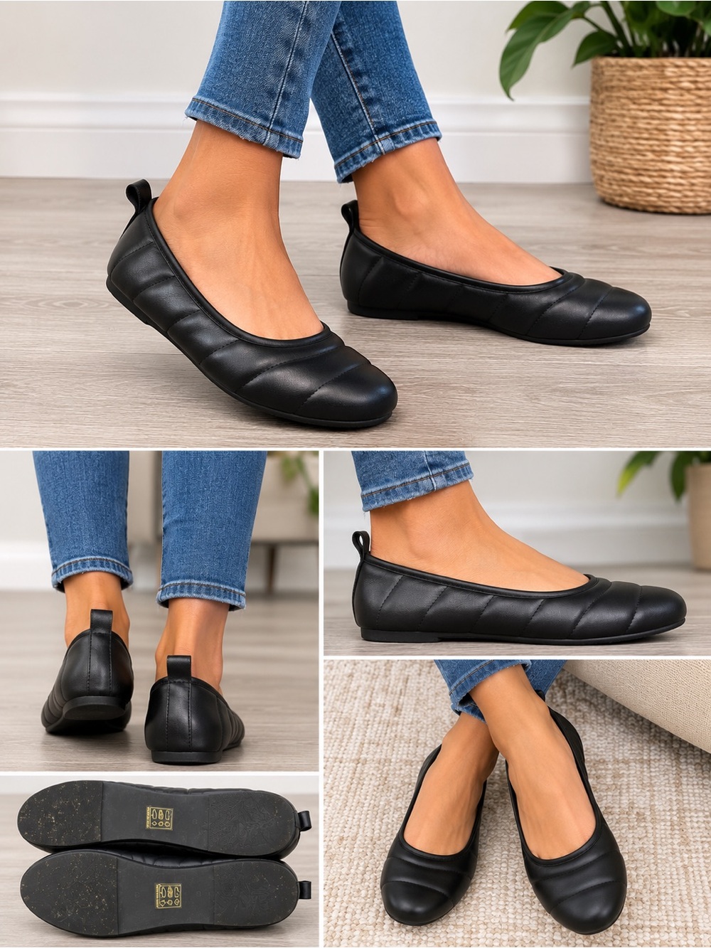 Free People Leather Slip On Ballet Flats Black Women’s Size 10 Round Toe
